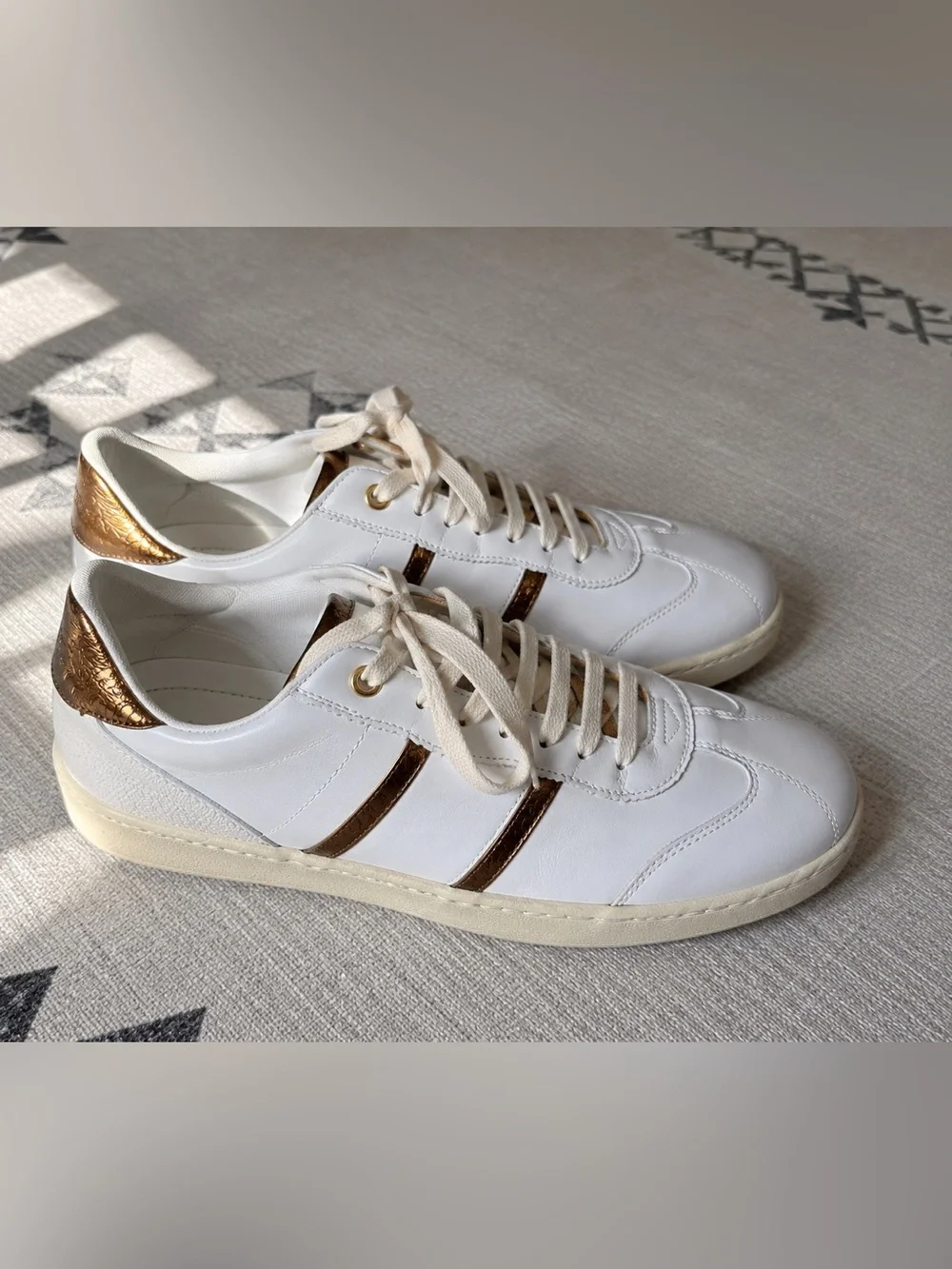 Salvatore Ferragamo Achille 2 White Gold Leather Sneakers Size 6 M NEW